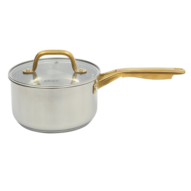 Oster Davinelle 12pc Stainless Steel Cookware Set w/ Kitchen Tools - Gold PVD Handle - Gift Box