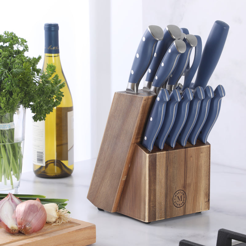 Martha Stewart Greeley 14pc Stainless Steel Cutlery Set w/ Acacia Wood Block - Forged Handle - GBX