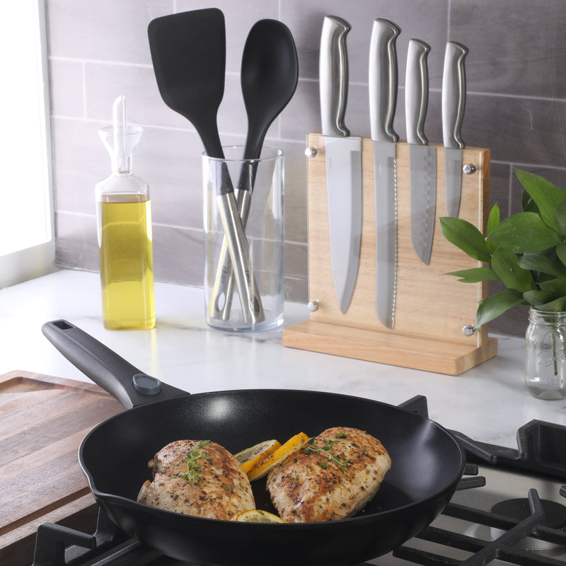 Oster Baldwyn 5pc Cutlery Set w/ Rubber Wood Magnetic Stand - SS - GBX