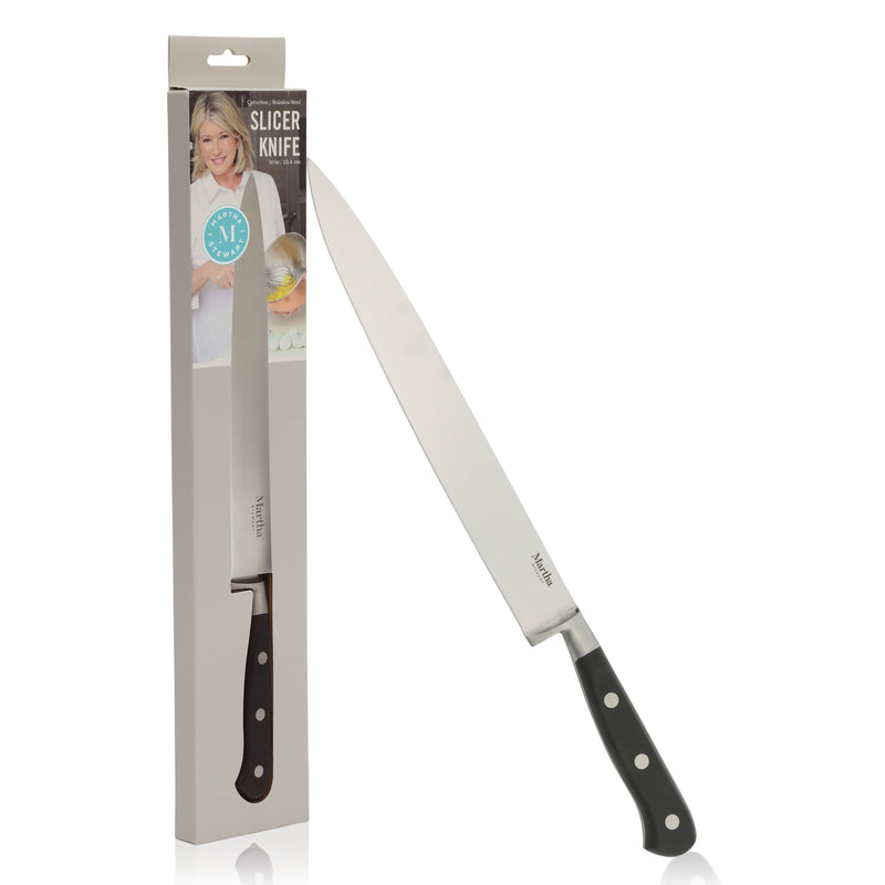 Martha Stewart Carverton 10" Stainless Steel Slicer - Black - Traditional Shape - ABS Forged Handle - Gift Box w/ Remailer