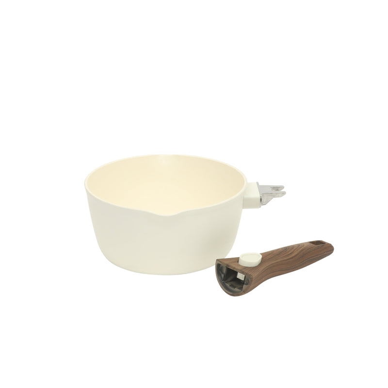 Oster Smarthandle Advance 18pc Forged Aluminum Cookware Combo Set - Matte Linen - Ceramic Non-Stick Interior - Induction Base - Detachable Wood Look Bakelite Handle - Gift Box