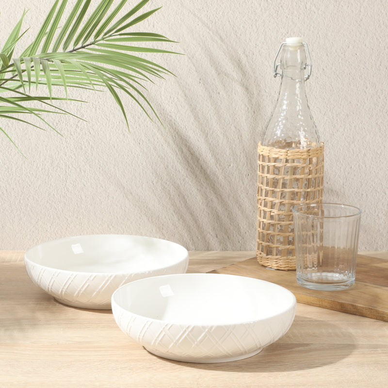 Gibson Home Great Essentials 2pc 8.25" Dinner Bowl Set - Embossed - White - Fine Ceramic - Color Sleeve
