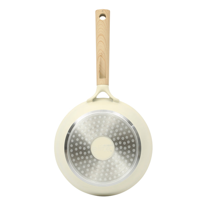 Gibson Elite Folkstone 13pc Cast Aluminum Set w/ Kitchen Tools - Linen - Nonstick Ceramic Interior - Induction Base - Wood Look Soft Touch Handle - Gift Box