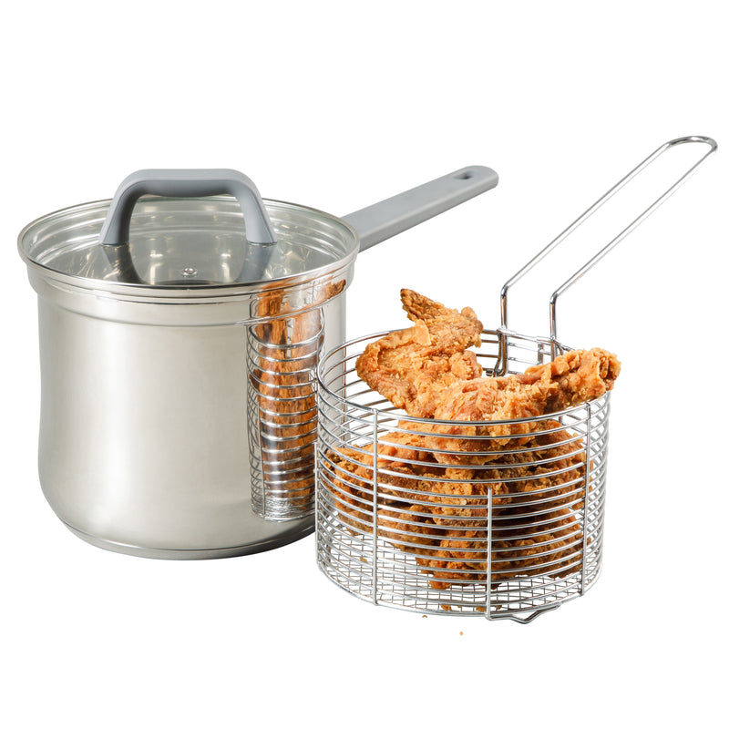 Oster Beauford 3 pc 3.65 qt Stainless Steel Deep Fryer W/ Basket & Lid Set - Encapsulated Base - Gift Box