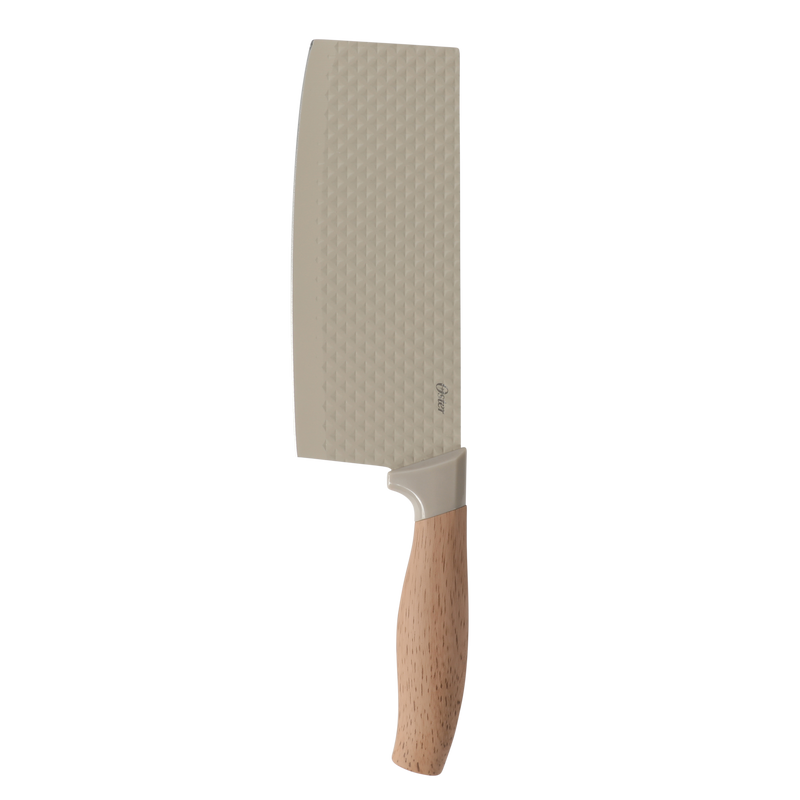 Oster Gunderson 2pc 6" Cleaver & Scissors Set - Taupe - Textured Blade - Non Stick - PP Wood Look Soft Touch Handle - Clam Pack