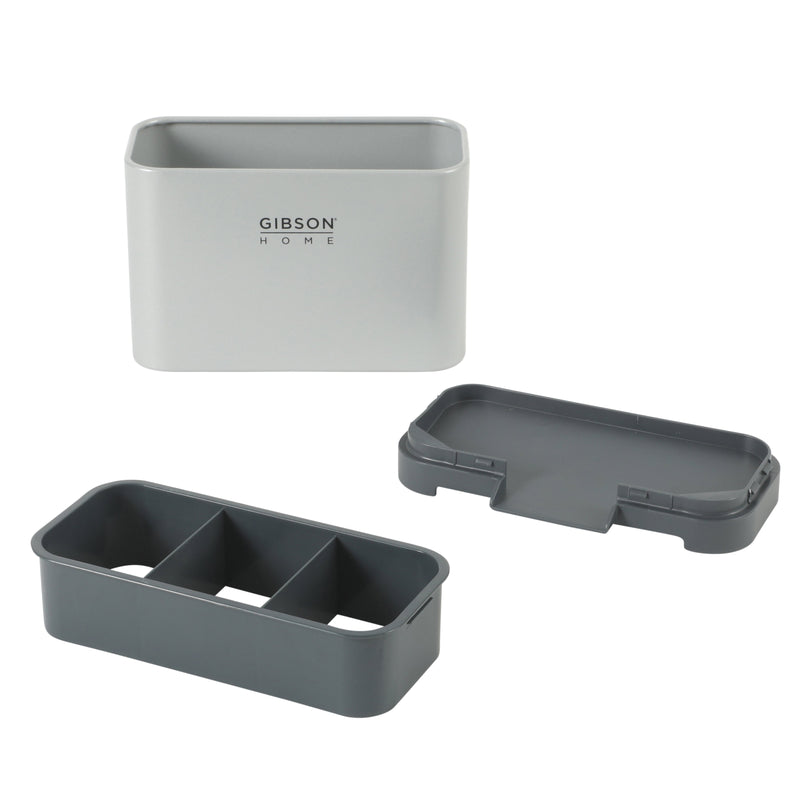 Gibson Home Ledgebrook - 7.04 IN L X 3.74 IN W X 5.3 IN H Sink Caddy  - Metal Panel / PP Base / ABS Cover / Powder Coat Tray - Silk Logo Print - SS - Gift Box w/ Remailer
