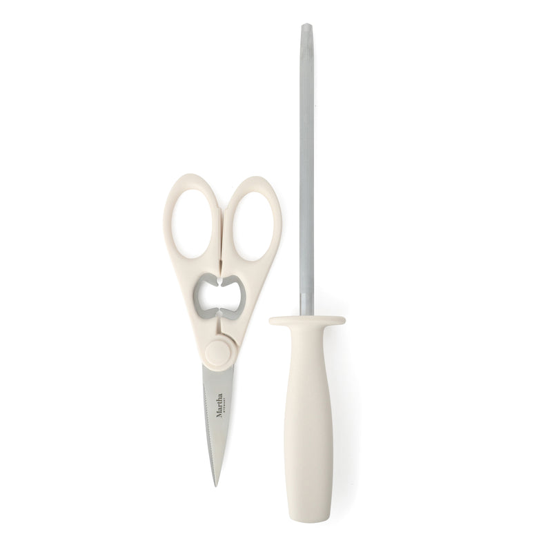 Martha Stewart Greeley 14pc Stainless Steel Cutlery Set w/ Acacia Wood Block - Forged Handle - GBX