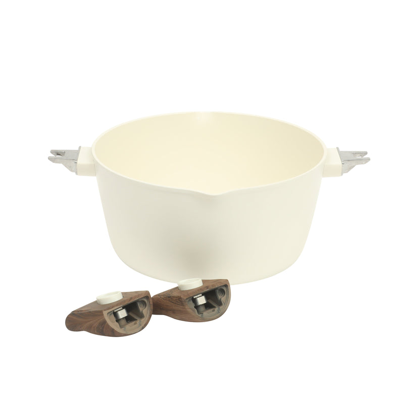 Oster Smarthandle Advance 18pc Forged Aluminum Cookware Combo Set - Matte Linen - Ceramic Non-Stick Interior - Induction Base - Detachable Wood Look Bakelite Handle - Gift Box