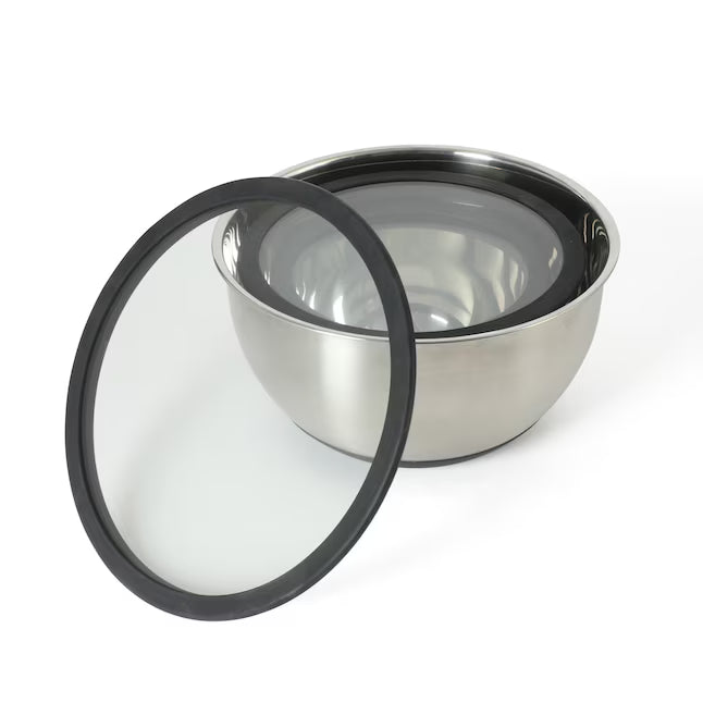 Calphalon Orbit 3 pc (5.1qt, 2.9qt, & 1.6qt) Stainless Steel Mixing Bowls w/ Silicone Rim & Glass Lid - Gift Box