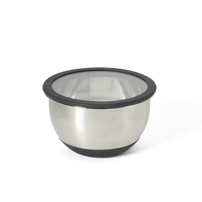 Calphalon Orbit 3 pc (5.1qt, 2.9qt, & 1.6qt) Stainless Steel Mixing Bowls w/ Silicone Rim & Glass Lid - Gift Box