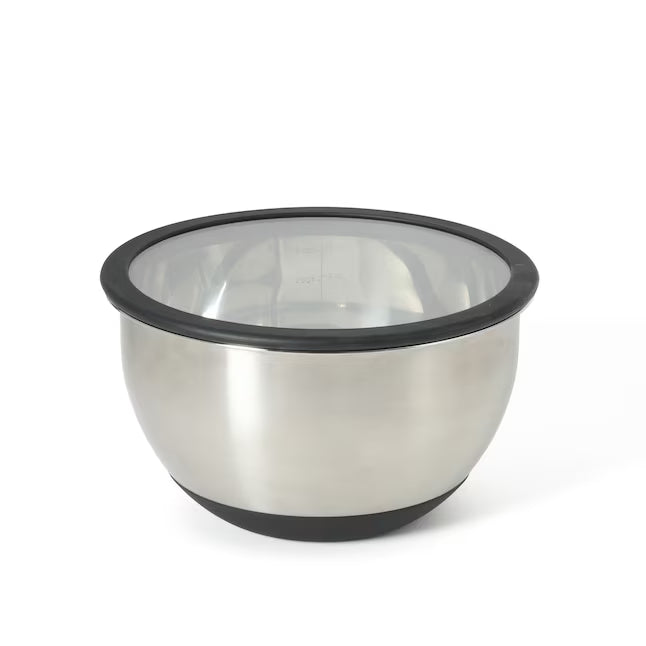 Calphalon Orbit 3 pc (5.1qt, 2.9qt, & 1.6qt) Stainless Steel Mixing Bowls w/ Silicone Rim & Glass Lid - Gift Box