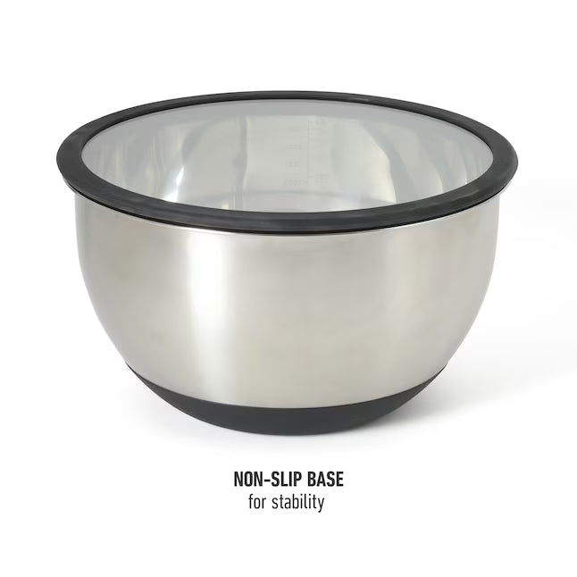 Calphalon Orbit 3 pc (5.1qt, 2.9qt, & 1.6qt) Stainless Steel Mixing Bowls w/ Silicone Rim & Glass Lid - Gift Box