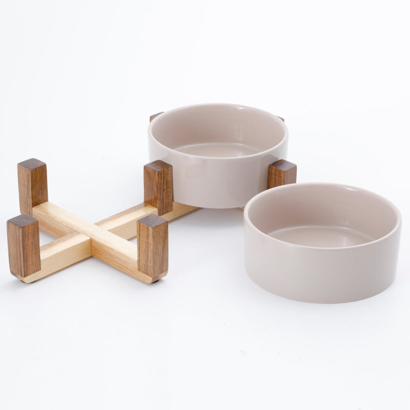 Gibson Home Zoomie Bites 2 pc 5.5" Solid Color Stoneware Pet Bowls w/ Acacia Wood Stand - Open Stock w/ UPC Label