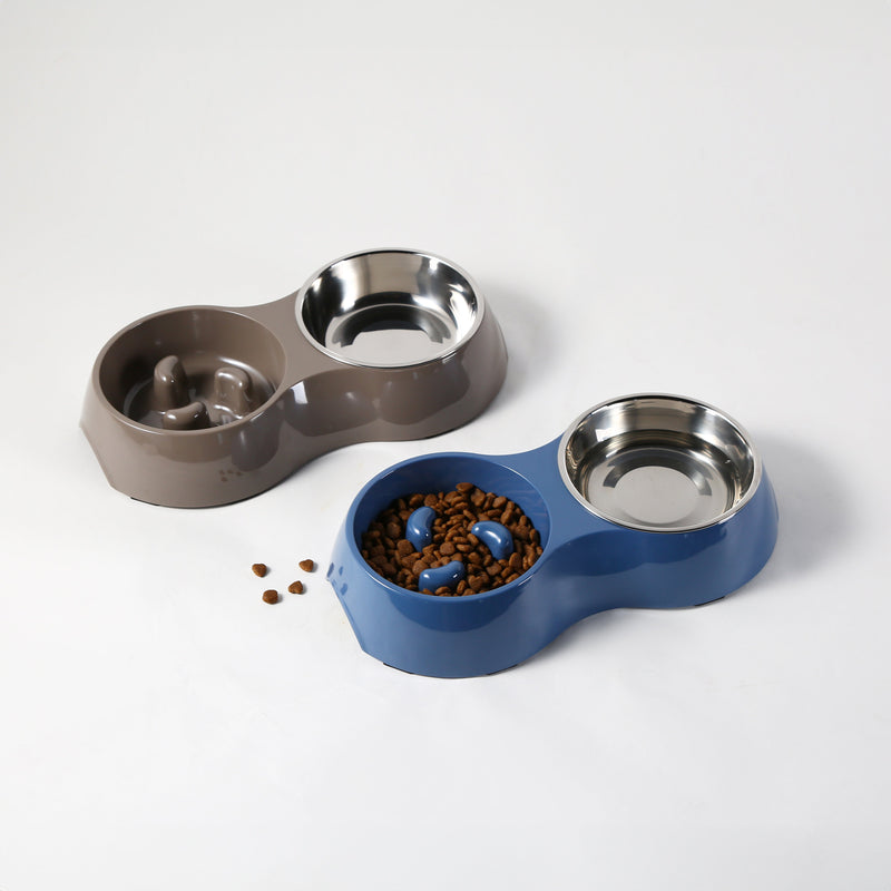 Gibson home Curious Canines 12.75" Melamine Slow Feeder w/ 6.75"Stainless Steel Pet Bowl Insert - Open Stock w/ Color Label