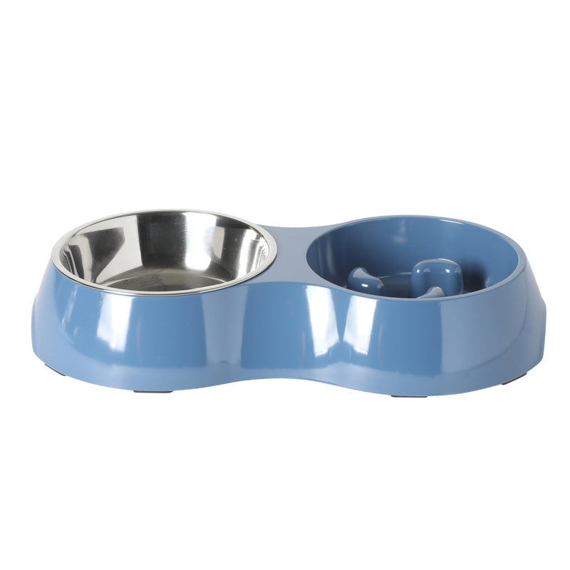 Gibson home Curious Canines 12.75" Melamine Slow Feeder w/ 6.75"Stainless Steel Pet Bowl Insert - Open Stock w/ Color Label