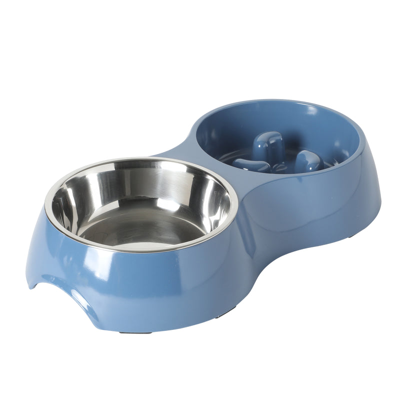 Gibson home Curious Canines 12.75" Melamine Slow Feeder w/ 6.75"Stainless Steel Pet Bowl Insert - Open Stock w/ Color Label