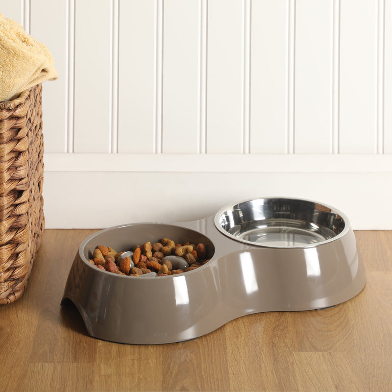 Gibson home Curious Canines 12.75" Melamine Slow Feeder w/ 6.75"Stainless Steel Pet Bowl Insert - Open Stock w/ Color Label