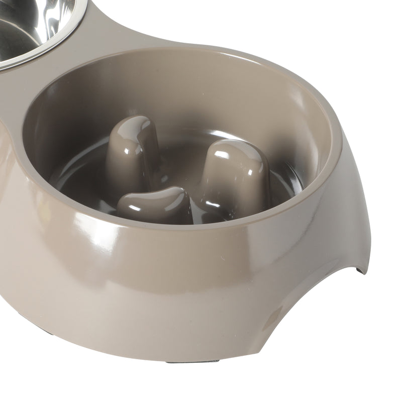 Gibson home Curious Canines 12.75" Melamine Slow Feeder w/ 6.75"Stainless Steel Pet Bowl Insert - Open Stock w/ Color Label