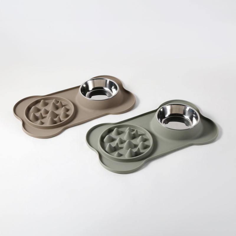 Gibson Home Curious Canines 2 pc 16" Stainless Steel Bowl & Silicone Slow Feeder On Silicone Mat - Open Stock w/ Color Sleeve