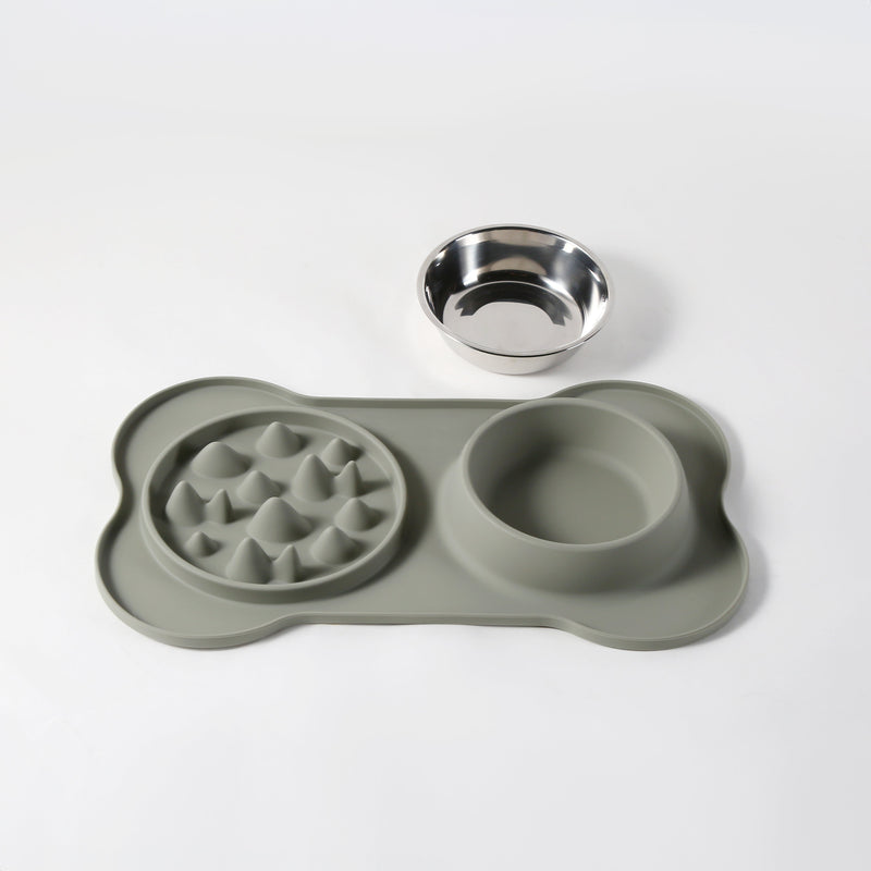 Gibson Home Curious Canines 2 pc 16" Stainless Steel Bowl & Silicone Slow Feeder On Silicone Mat - Open Stock w/ Color Sleeve