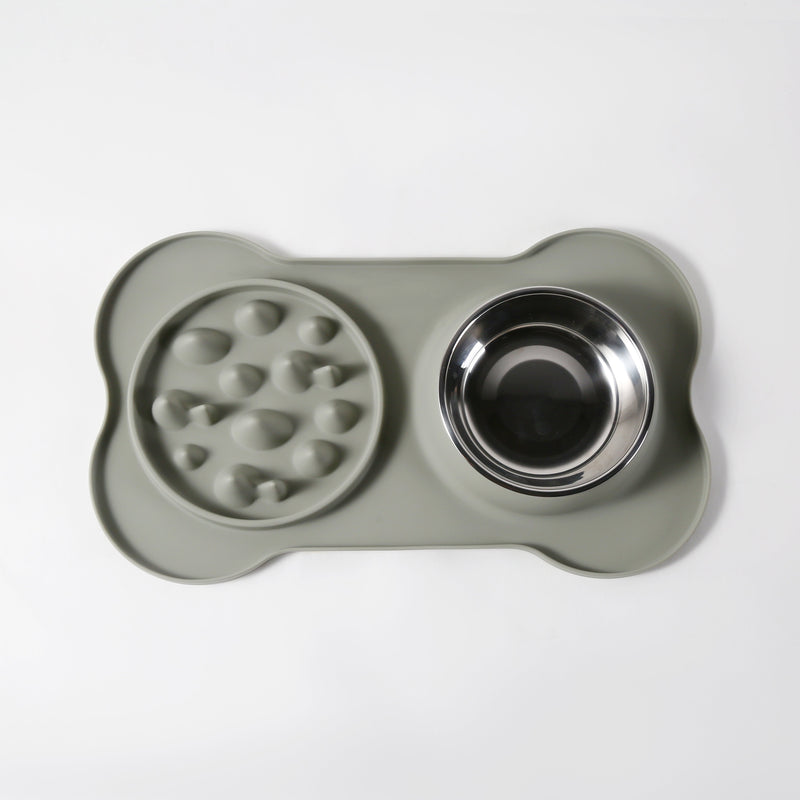 Gibson Home Curious Canines 2 pc 16" Stainless Steel Bowl & Silicone Slow Feeder On Silicone Mat - Open Stock w/ Color Sleeve