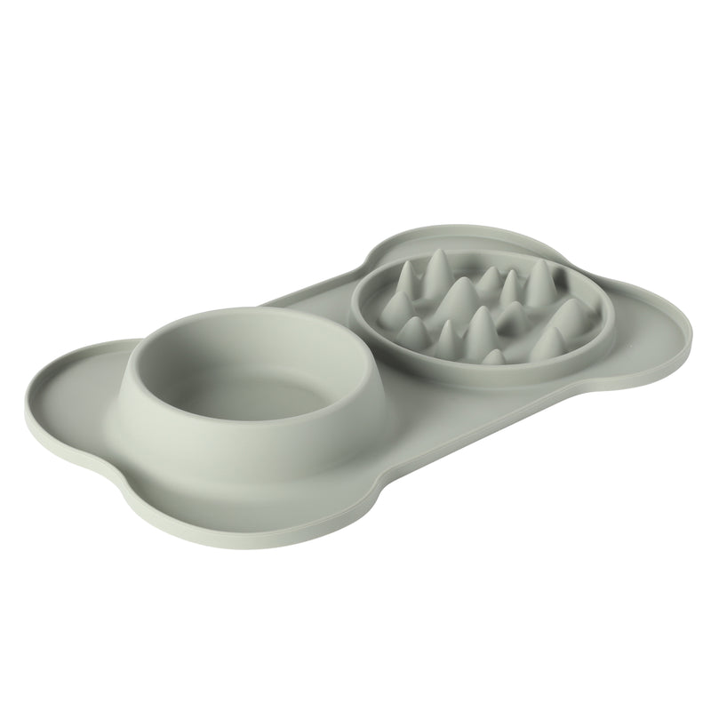 Gibson Home Curious Canines 2 pc 16" Stainless Steel Bowl & Silicone Slow Feeder On Silicone Mat - Open Stock w/ Color Sleeve