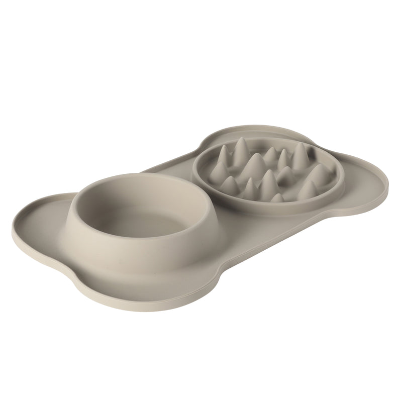 Gibson Home Curious Canines 2 pc 16" Stainless Steel Bowl & Silicone Slow Feeder On Silicone Mat - Open Stock w/ Color Sleeve