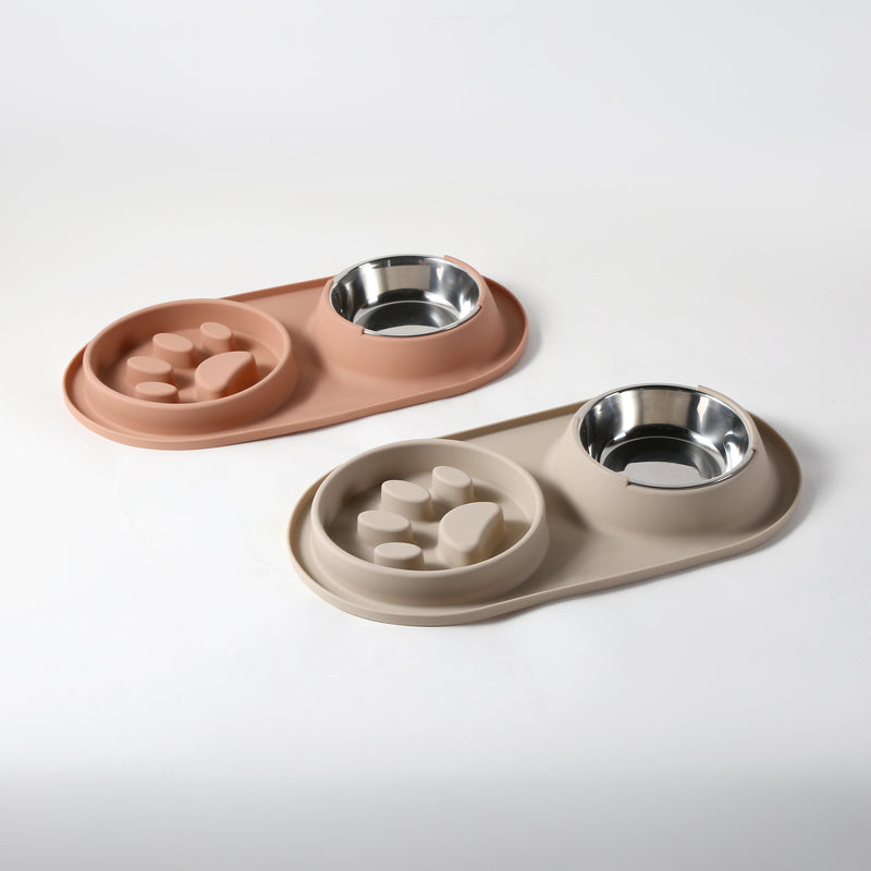 Gibson Home Curious Canines 2 pc 16" Stainless Steel Bowl & Silicone Slow Feeder On Silicone Mat - Open Stock w/ Color Sleeve