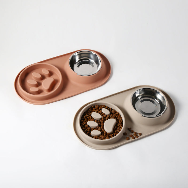 Gibson Home Curious Canines 2 pc 16" Stainless Steel Bowl & Silicone Slow Feeder On Silicone Mat - Open Stock w/ Color Sleeve