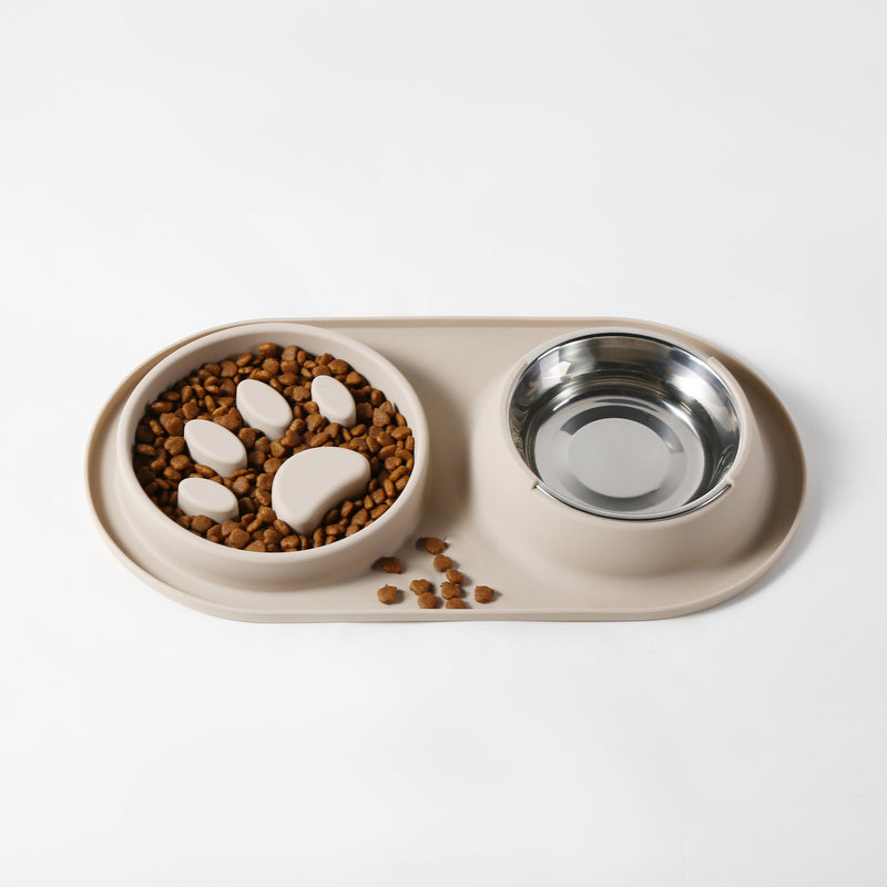 Gibson Home Curious Canines 2 pc 16" Stainless Steel Bowl & Silicone Slow Feeder On Silicone Mat - Open Stock w/ Color Sleeve