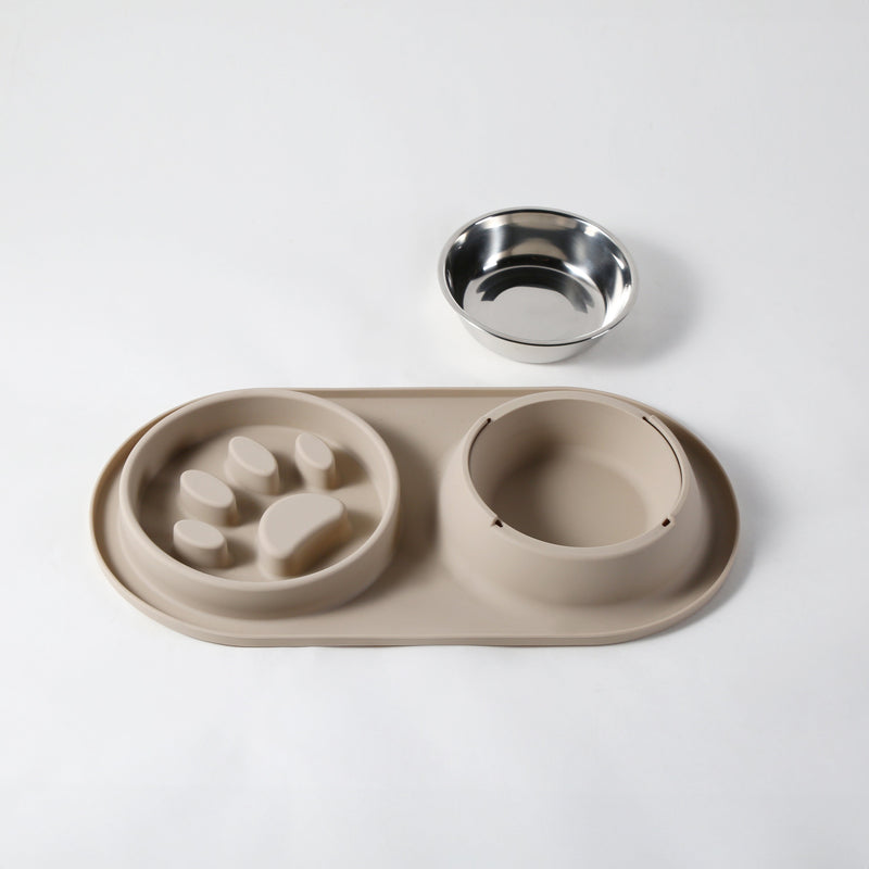 Gibson Home Curious Canines 2 pc 16" Stainless Steel Bowl & Silicone Slow Feeder On Silicone Mat - Open Stock w/ Color Sleeve