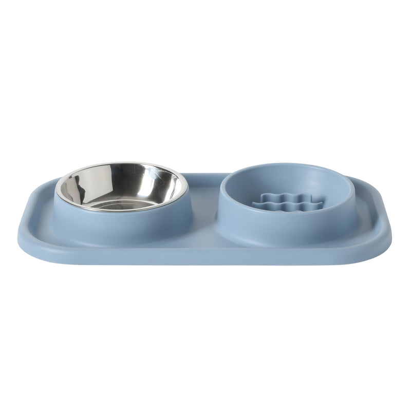 Gibson Home Curious Canines 15.25" Silicone Slow Feeder w/ Stainless Steel Pet Bowl Insert on Silicone Mat Double Bowl Slow Feeder - Open Stock w/ Color Label