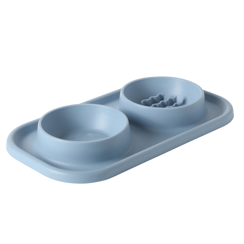 Gibson Home Curious Canines 15.25" Silicone Slow Feeder w/ Stainless Steel Pet Bowl Insert on Silicone Mat Double Bowl Slow Feeder - Open Stock w/ Color Label