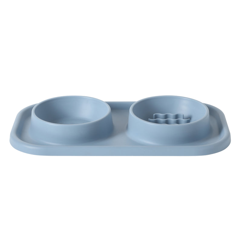 Gibson Home Curious Canines 15.25" Silicone Slow Feeder w/ Stainless Steel Pet Bowl Insert on Silicone Mat Double Bowl Slow Feeder - Open Stock w/ Color Label