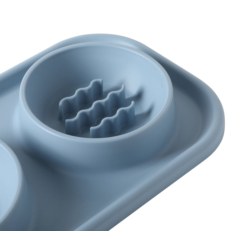Gibson Home Curious Canines 15.25" Silicone Slow Feeder w/ Stainless Steel Pet Bowl Insert on Silicone Mat Double Bowl Slow Feeder - Open Stock w/ Color Label