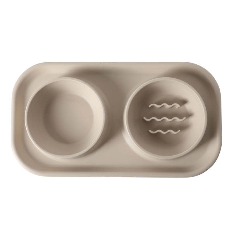 Gibson Home Curious Canines 15.25" Silicone Slow Feeder w/ Stainless Steel Pet Bowl Insert on Silicone Mat Double Bowl Slow Feeder - Open Stock w/ Color Label