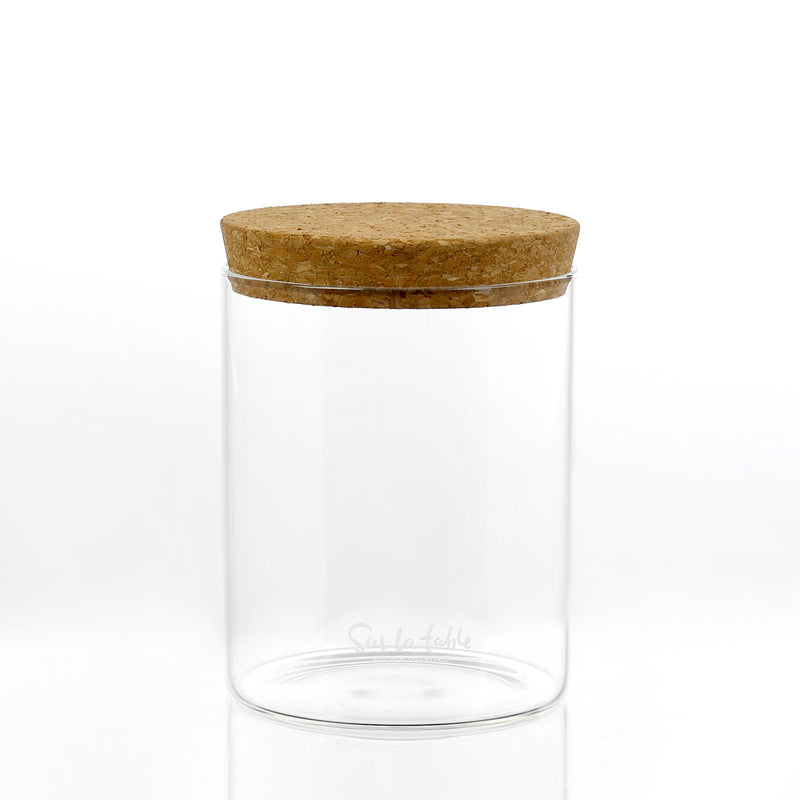 Sur La Table Kitchen Essentials Rue Lumiere 25oz Hand Made Glass Canister w/ Cork Lid - Open Stock w/ UPC Label