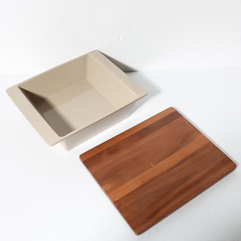 Gibson Elite Gracious Dining 2qt (1.9 Liter) Solid Color Stoneware Baker w/ Acacia Wood Lid - Color Sleeve