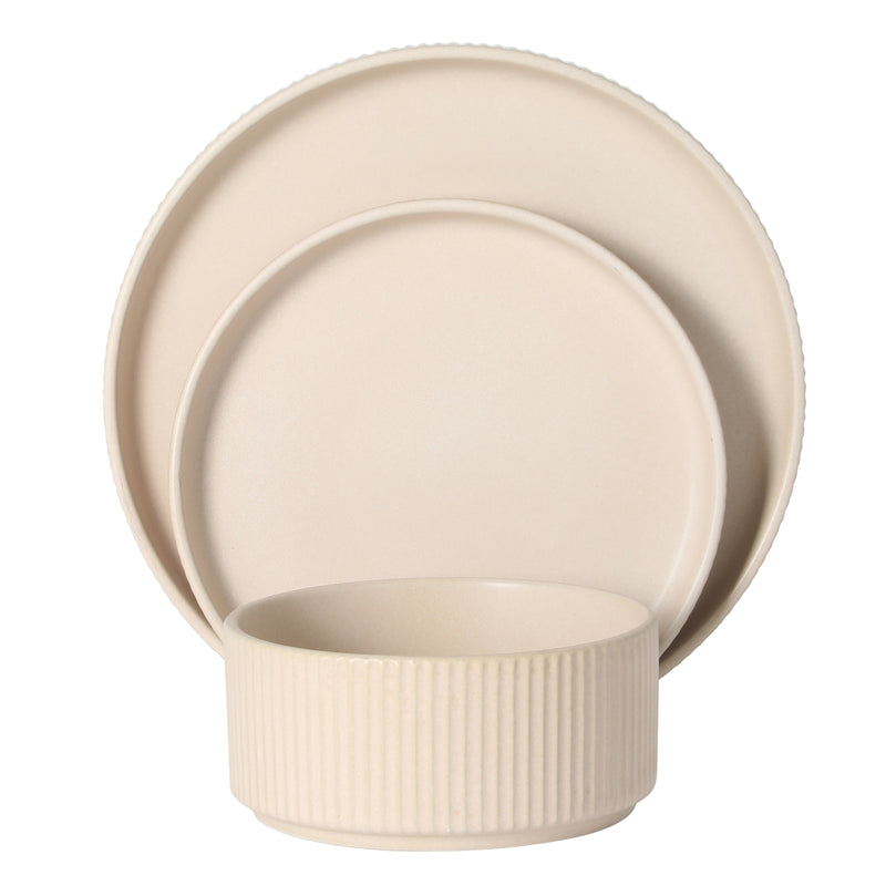 Gibson Elite Townscape 12 pc Reactive Glaze Stoneware Stackable Dinnerware Set - Gift Box w/ Remailer