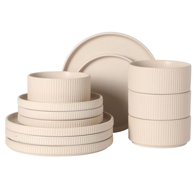 Gibson Elite Townscape 12 pc Reactive Glaze Stoneware Stackable Dinnerware Set - Gift Box w/ Remailer