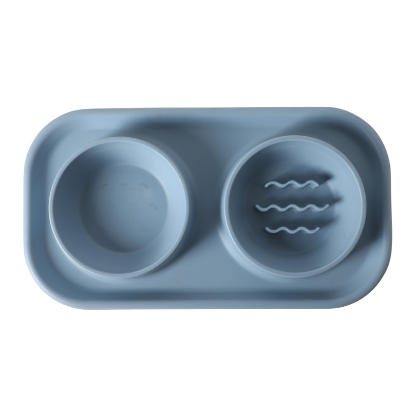 Gibson Home Curious Canines 15.25" Silicone Slow Feeder w/ Stainless Steel Pet Bowl Insert on Silicone Mat Double Bowl Slow Feeder - Open Stock w/ Color Label