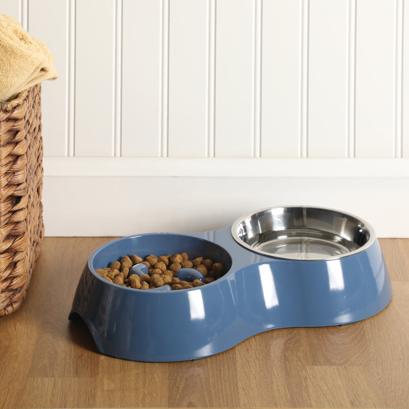 Gibson home Curious Canines 12.75" Melamine Slow Feeder w/ 6.75"Stainless Steel Pet Bowl Insert - Open Stock w/ Color Label