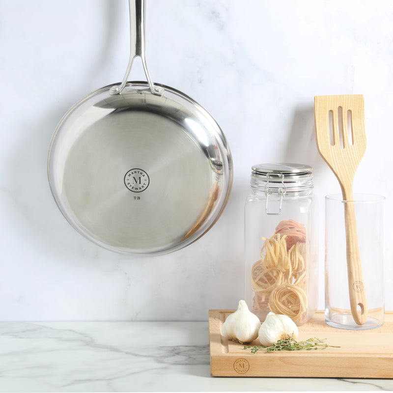 Martha Stewart Badgley 11" Tri-Ply Stainless Steel Etching Ceramic Non-Stick Fry Pan - Color Sleeve