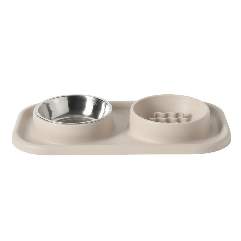 Gibson Home Curious Canines 15.25" Silicone Slow Feeder w/ Stainless Steel Pet Bowl Insert on Silicone Mat Double Bowl Slow Feeder - Open Stock w/ Color Label