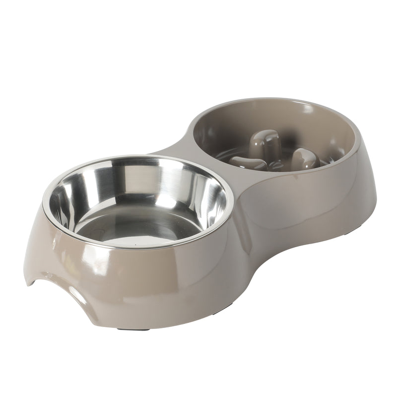 Gibson home Curious Canines 12.75" Melamine Slow Feeder w/ 6.75"Stainless Steel Pet Bowl Insert - Open Stock w/ Color Label