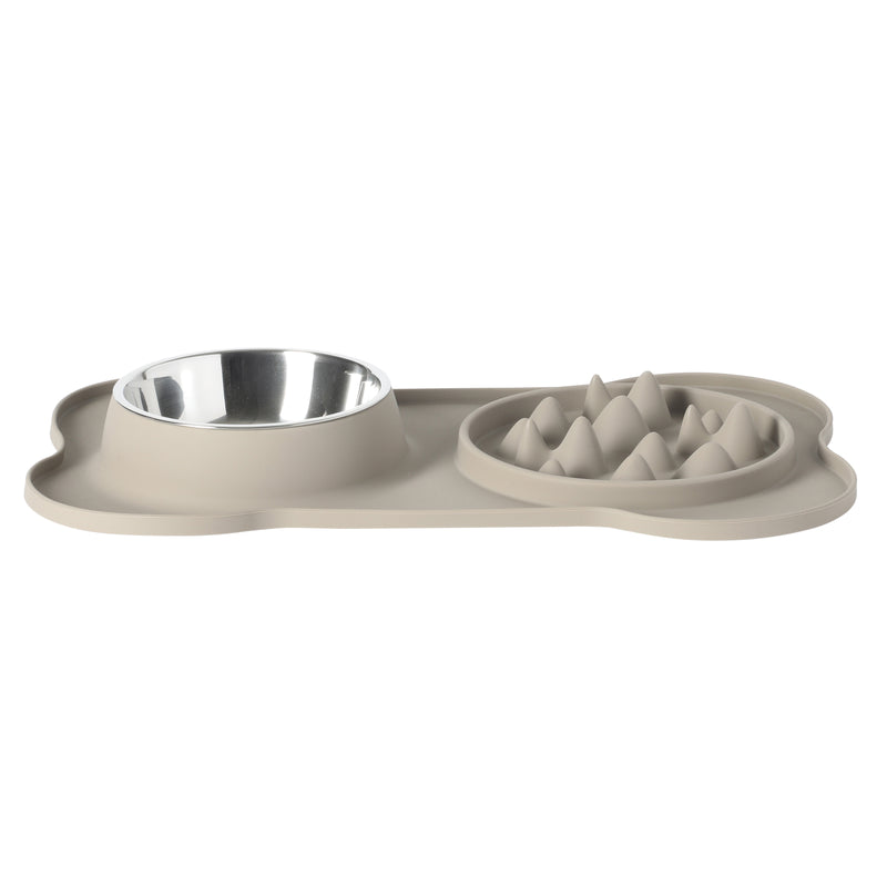 Gibson Home Curious Canines 2 pc 16" Stainless Steel Bowl & Silicone Slow Feeder On Silicone Mat - Open Stock w/ Color Sleeve