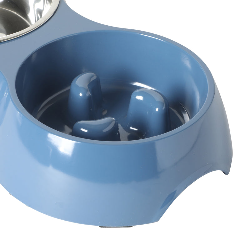 Gibson home Curious Canines 12.75" Melamine Slow Feeder w/ 6.75"Stainless Steel Pet Bowl Insert - Open Stock w/ Color Label