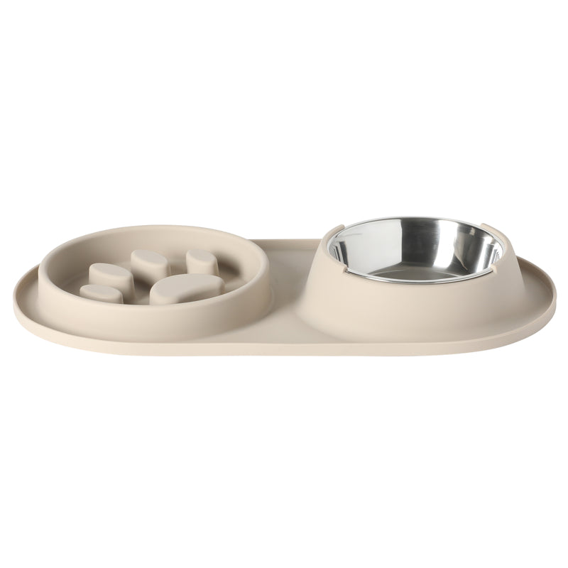 Gibson Home Curious Canines 2 pc 16" Stainless Steel Bowl & Silicone Slow Feeder On Silicone Mat - Open Stock w/ Color Sleeve
