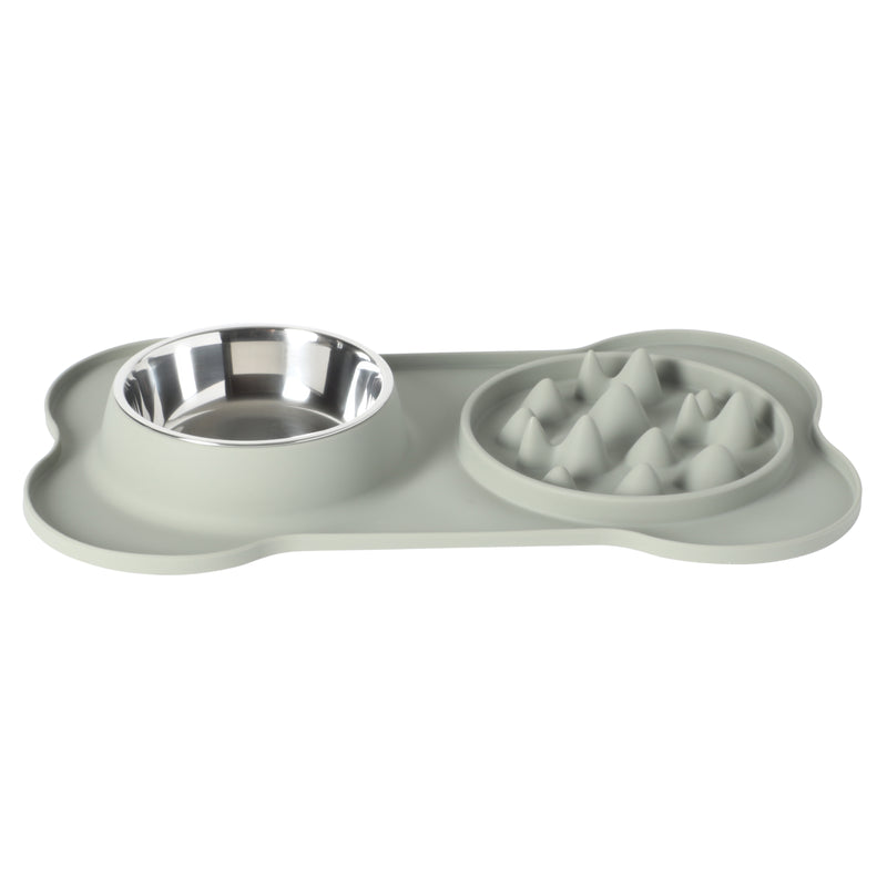 Gibson Home Curious Canines 2 pc 16" Stainless Steel Bowl & Silicone Slow Feeder On Silicone Mat - Open Stock w/ Color Sleeve