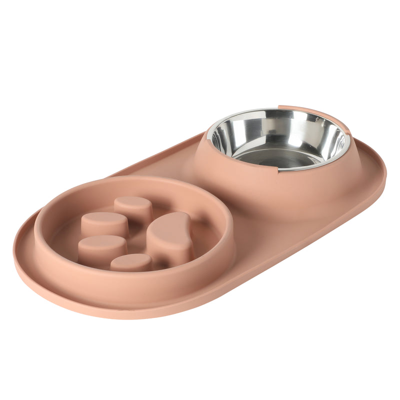 Gibson Home Curious Canines 2 pc 16" Stainless Steel Bowl & Silicone Slow Feeder On Silicone Mat - Open Stock w/ Color Sleeve